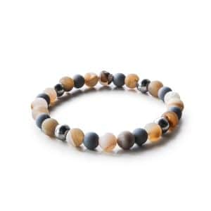 Bare Agate Beaded Bracelet — matte banded agate with Si Bin, tourmaline, magnetic accents.