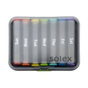 Solex weekly AM/PM pill organizer — 7 removable daily boxes.