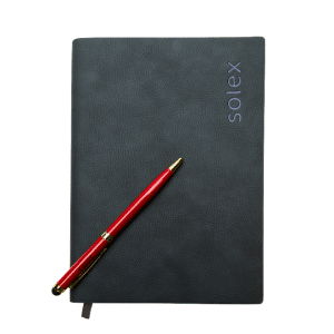 Solex leather ruled journal A5 — embossed cover with ribbon.