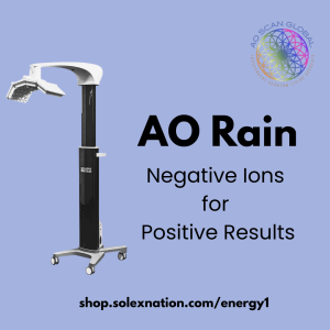 AO Rain™ 2.0 negative-ion wellness instrument on wheeled base with adjustable arm in a modern clinic — AO Scan Global”