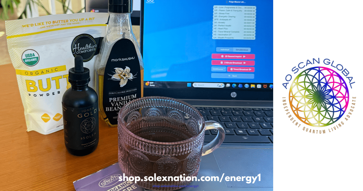 AO Scan Global の Paige Maurer Wheeler が、オーガニック アール グレイ ティーに AO Scan SEFI 周波数を刻印します。