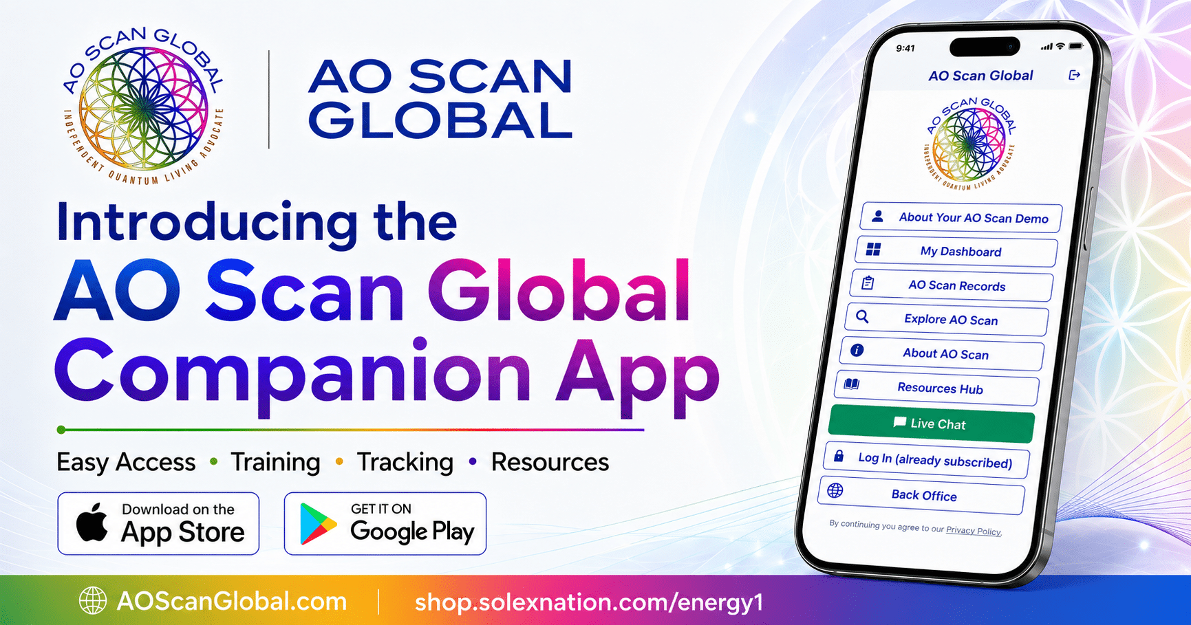 AO Scan App Access With AO Scan Global Companion App for training, resources, free demos, community connections, and AO Scan education