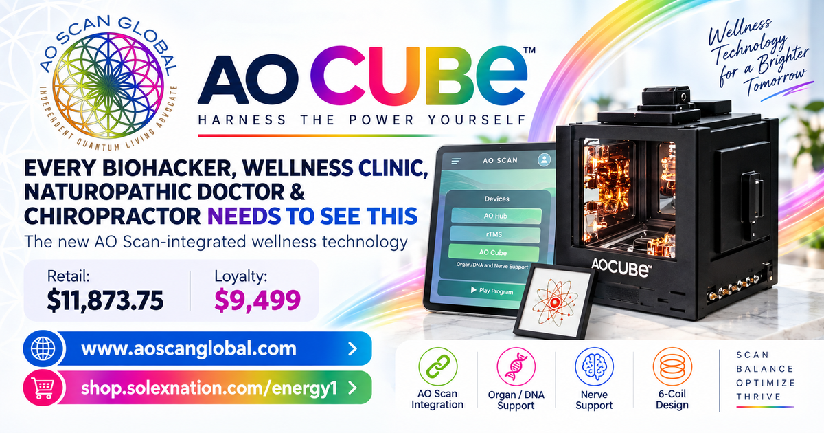 AO Cube by Solex Global photographed during its 2026 launch presentation, showing the new wellness technology designed to integrate directly with AO Scan.