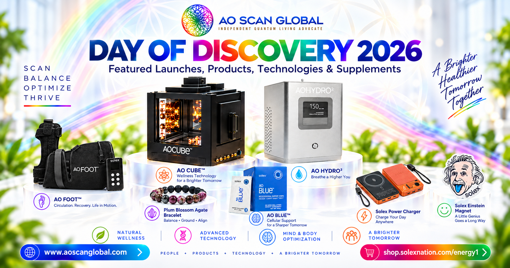 AO Scan Global coverage of Solex Day of Discovery 2026, including AO Cube, AO Hydro 2, AO Peptides, AO Patches, AO Blue, AO Foot, Quantum Scan and new AO Scan platform features.