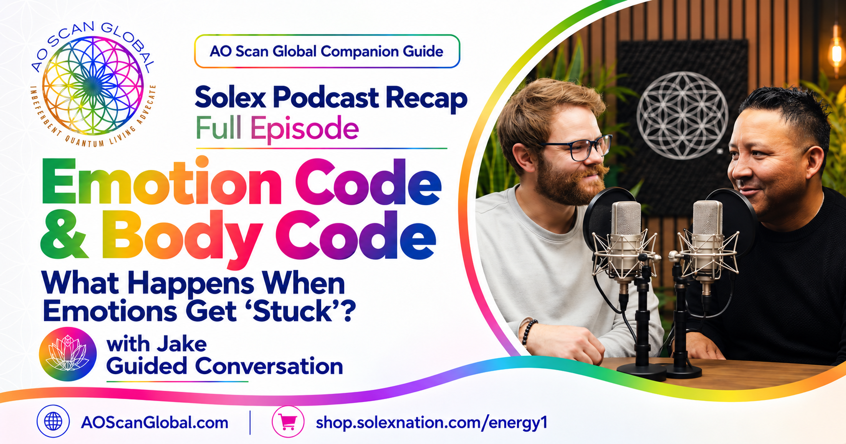 Solex LLC podcast featuring an Emotion Code and Body Code practitioner discussing AO Scan technology, frequency-based wellness, energy balancing, holistic health, and AI-powered wellness innovations.