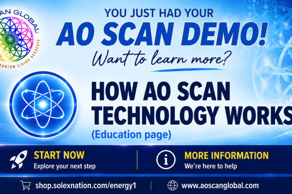 AO Scan frequency technology demonstrating remote and in-person wellness scans with energetic reports