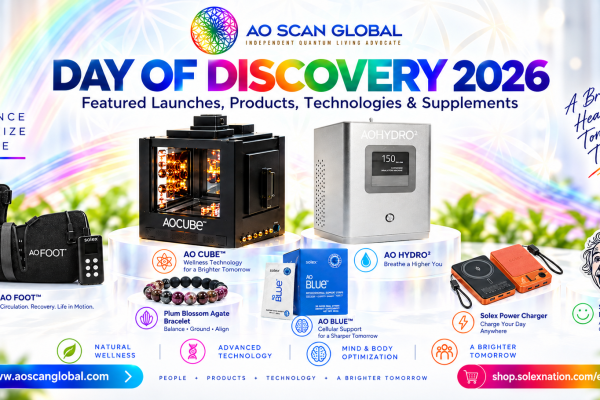 AO Scan Global coverage of Solex Day of Discovery 2026, including AO Cube, AO Hydro 2, AO Peptides, AO Patches, AO Blue, AO Foot, Quantum Scan and new AO Scan platform features.
