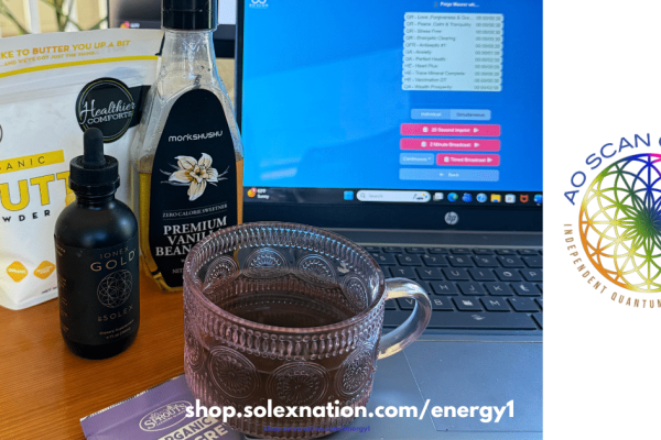 AO Scan Global's Paige Maurer Wheeler Imprints her organic earl grey tea with AO Scan SEFI frequencies.